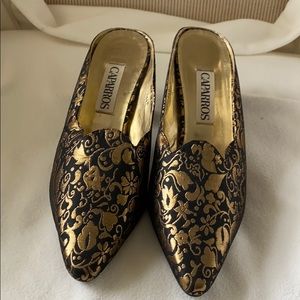Caparros , black and gold brocade slide heels